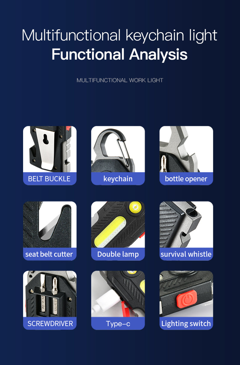 Multifunctional Charging Emergency Light Convenient Keychain Work Light COB High Brightness Maintenance Light Outdoor Camping LED Light