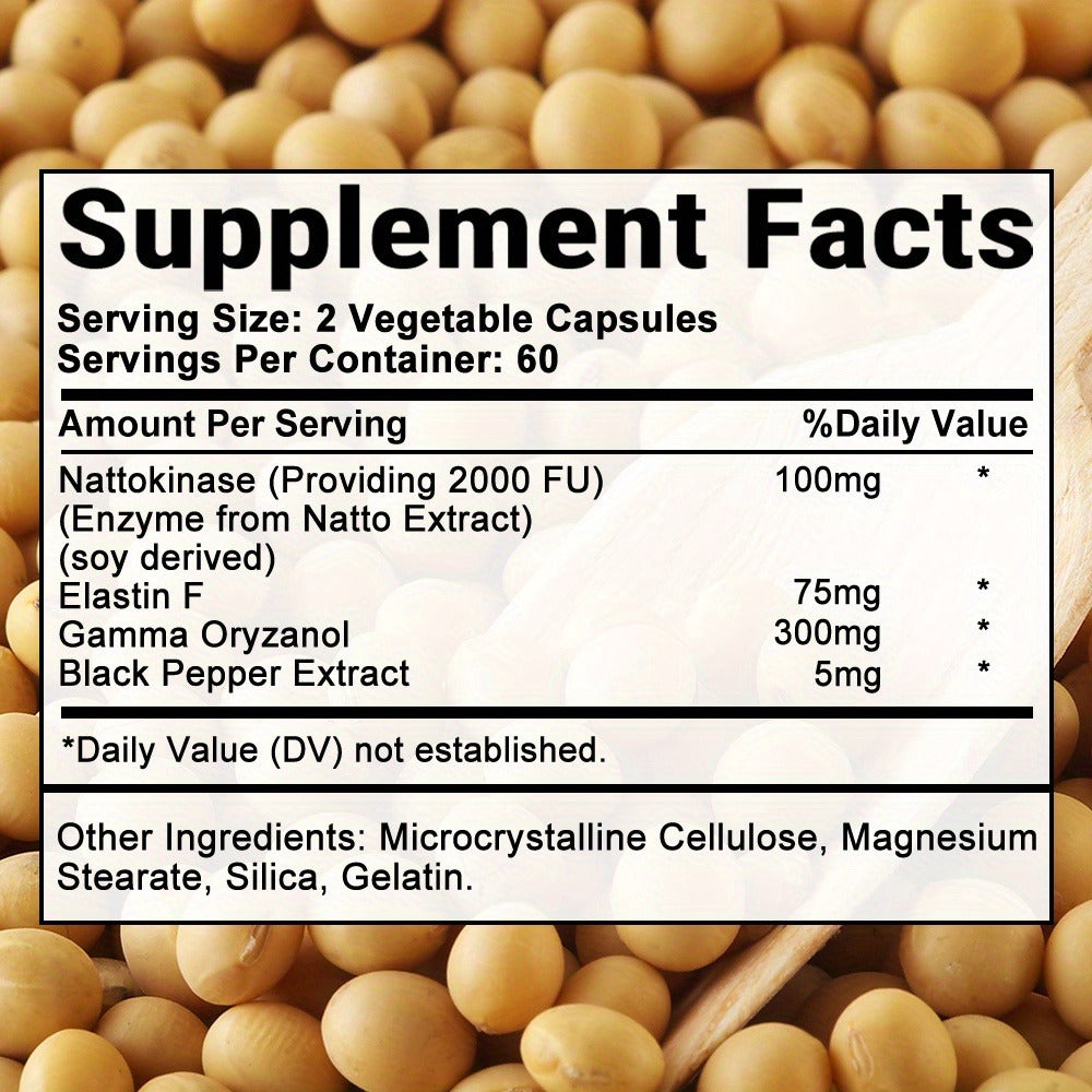 Nattokinase Supplement 120 or 240 Capsules, Gamma-Oryzanol Cardiovascular Formula for Heart Health — image 2