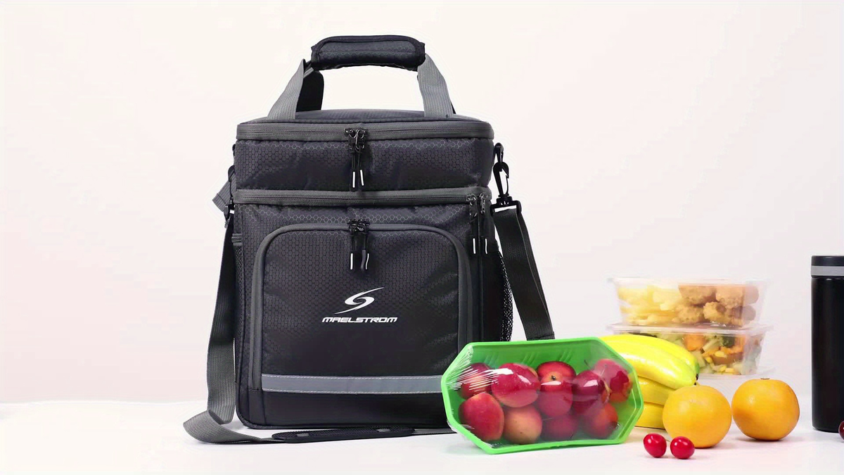 19L Triple-Compartment Lunch Bag with Three Stacked Zippers, Shoulder Strap and Four Color Options — image 16