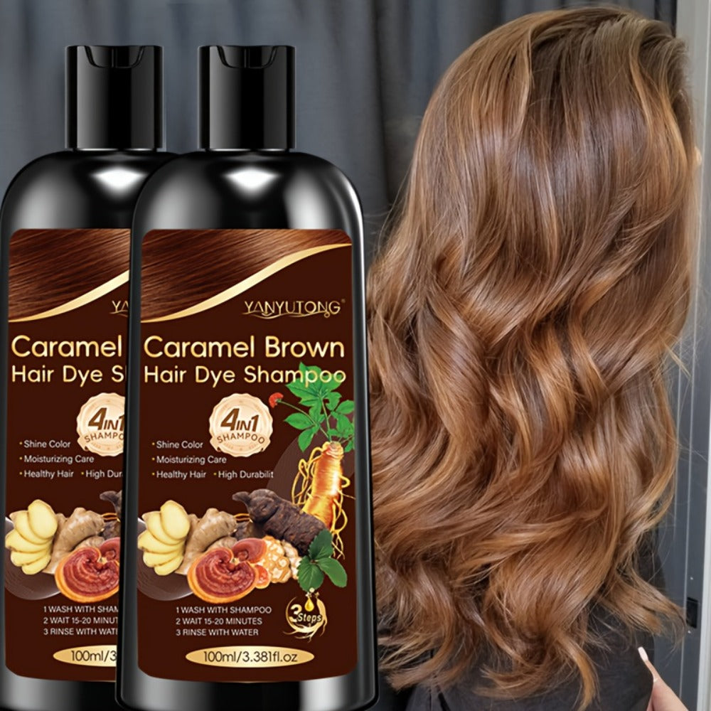 Hair Color Shampoo, YANYUTONG 4-in-1 Caramel Brown Two-Bottle Set with 3.38oz in Each Bottle — image 9