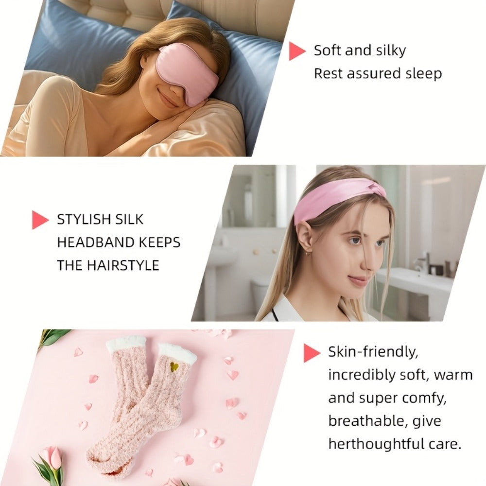 Luxury Spa Gift Set for Women 10-Piece Rose Scented Candles Bath Salt Balls Dried Flowers Eye Mask Soap Blanket Socks Hair Ri