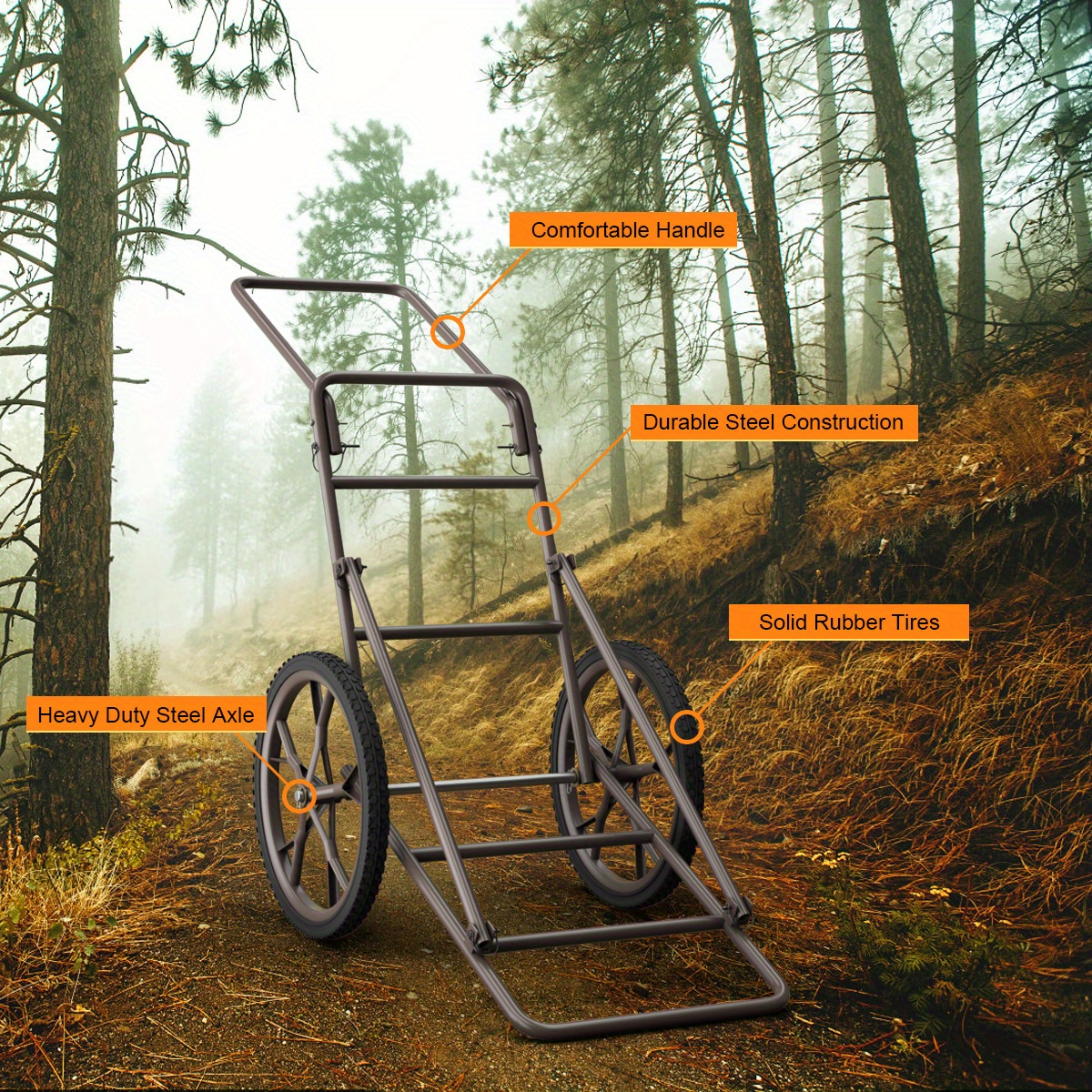 Deer Cart Folding Hunting Hauler Steel Frame 17" Wheels Utility Gear Dolly for Game & Tree Stand Transport — image 8
