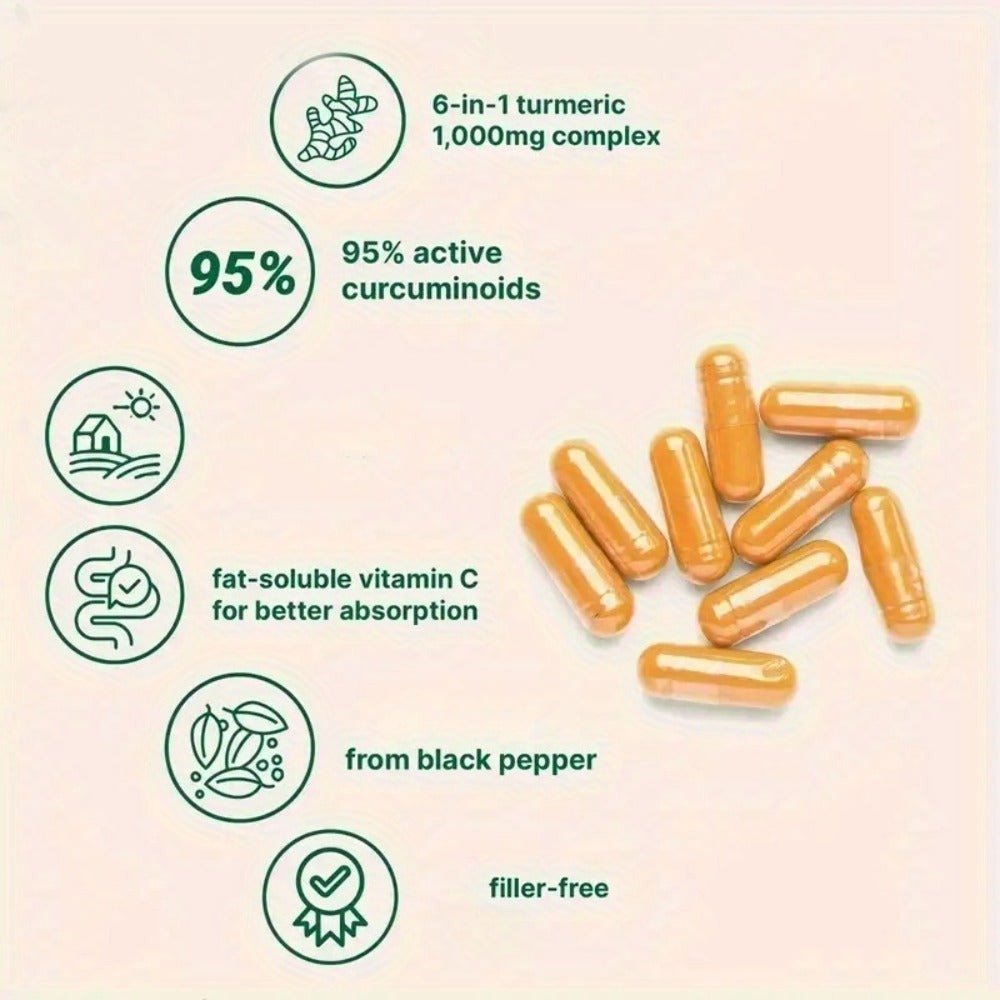 Curcumin 6-in-1 Capsules with 95% Active Curcumin, Vitamin C & Probiotics, 120 Capsules 120-Day Supply — image 9