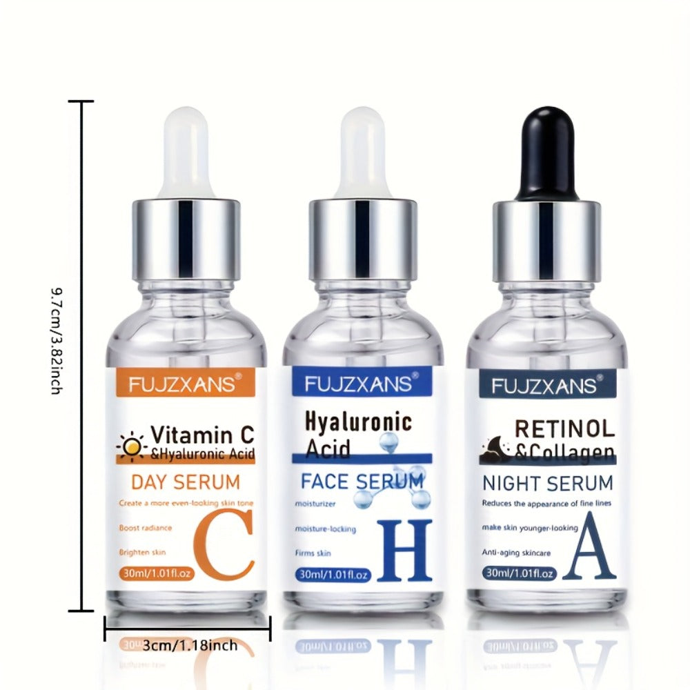 Vitamin C Retinol Hyaluronic Acid Serum Set, 3-Piece Day & Night Dropper Kit with Collagen & Glycerol — image 5