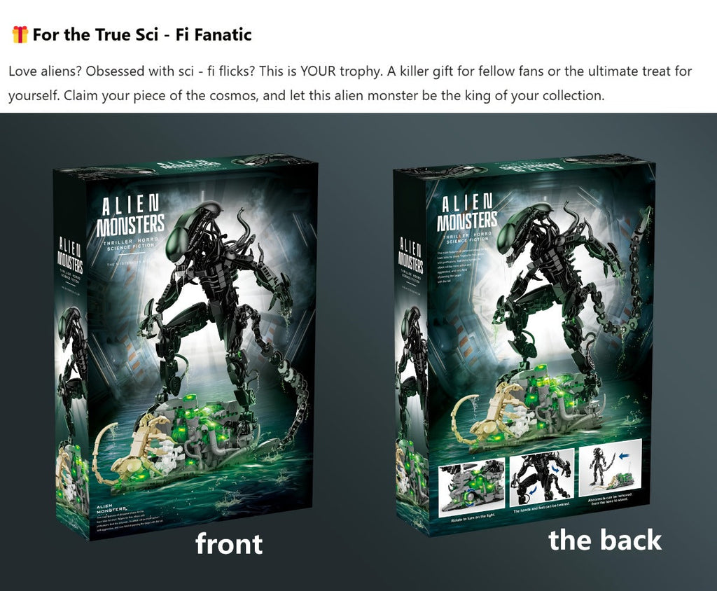 Building Block Set Alien Beast with 958 Pieces, Articulated Black Figure, Scene Base and Long Tail — image 12