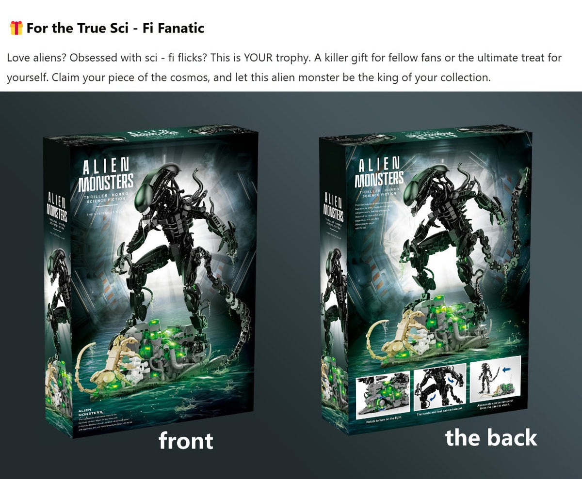 Building Block Set Alien Beast with 958 Pieces, Articulated Black Figure, Scene Base and Long Tail — image 12