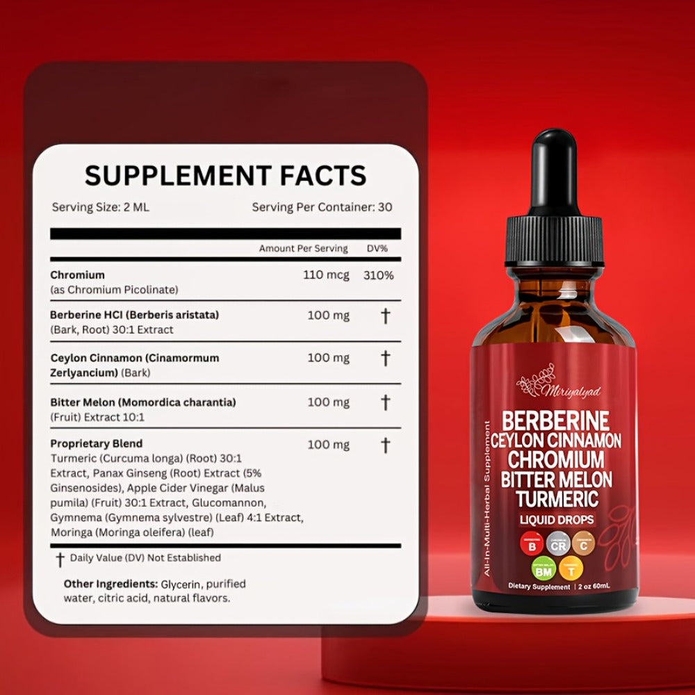 Berberine Blood Sugar Support Liquid Drops 2 fl oz with Ceylon Cinnamon Chromium Bitter Melon Turmeric — image 7