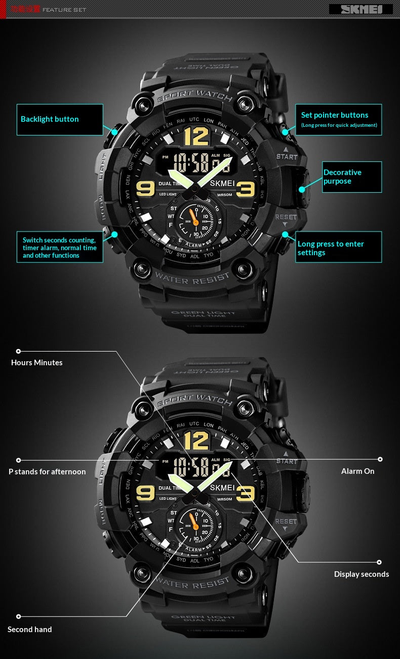 Outdoor Shockproof Plastic Men's Watch With Large Dial, Sports Digital Display, And Synchronized Electronic Watch