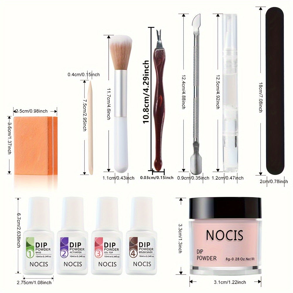 Dip Powder Nail Kit with NOCIS Label, 20 Pink Purple Brown Glitter Powders, Four Liquids and Nail Tools — image 5