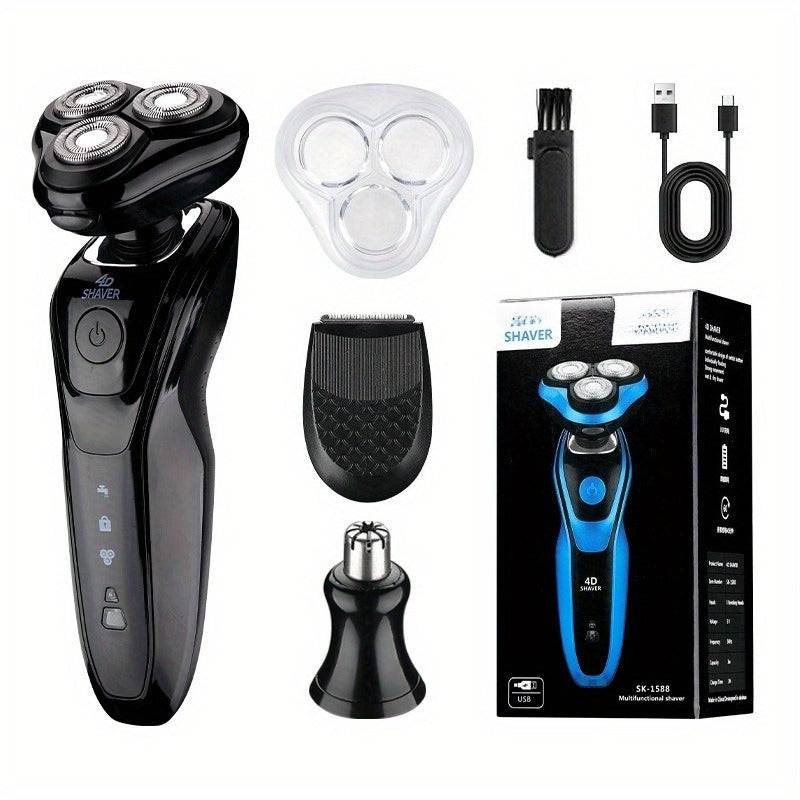 Electric Shaver 3-in-1 Floating-Blade Kit with Nose and Sideburn Trimmers, USB Charging and Digital Display — image 1