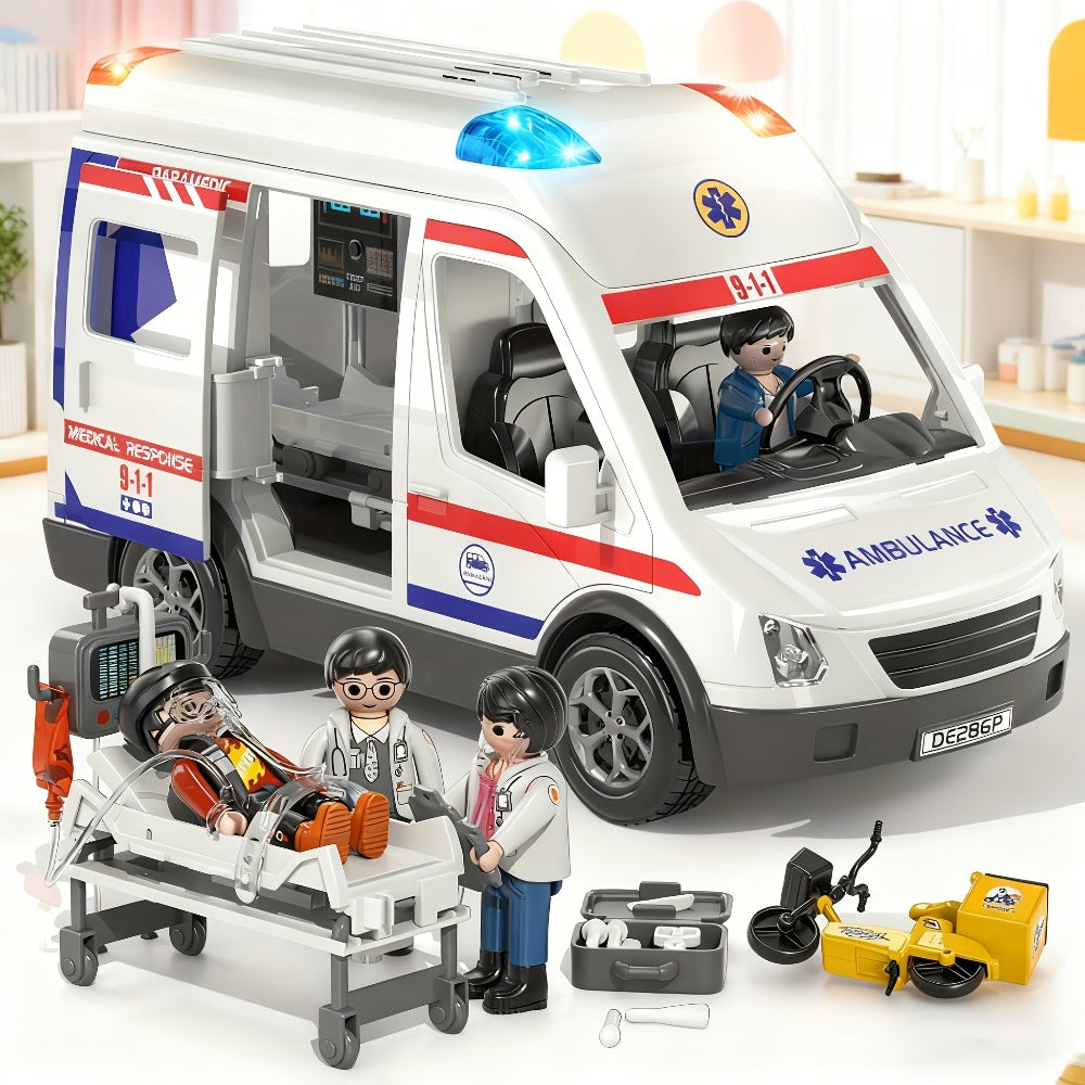 Ambulance Toy Playset for Kids Ages 3-8, Realistic Friction-Powered Emergency Vehicle with Flashing Lights & Siren Sound — im