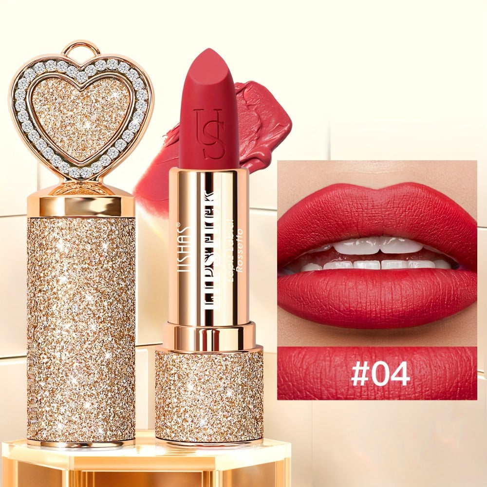 Matte Lipstick Heart-Shaped Design 24H Long-Lasting Velvet Finish – Transfer-Resistant Highly Pigmented Buildable Lip Color —