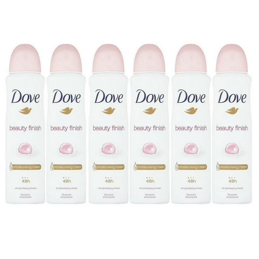 Dove Beauty Finish Antiperspirant Body Spray, Six 5 fl oz Cans with Pink-Cap Can Presentation — image 1