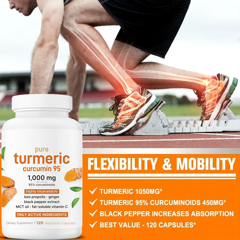 Herbal Supplement Turmeric Curcumin 1000mg per Serving with Ginger Black Pepper Bee Propolis, 120 Vegetarian Capsules — image