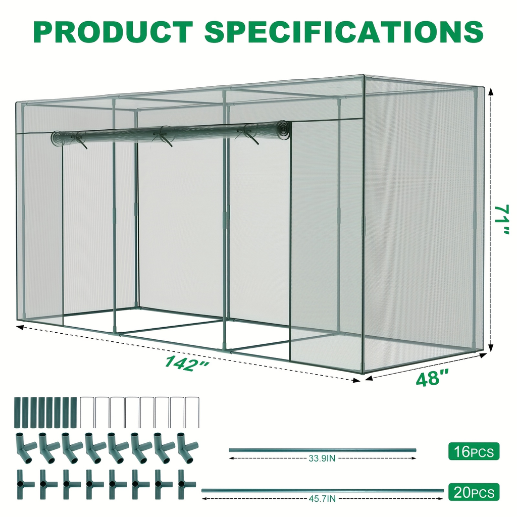 Plant Protection Tent Crop Cage with Zippered Door & Square Frame, Raised Garden Bed Cover Wind-Resistant for Outdoor Vegetab