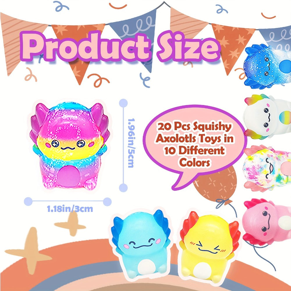 Axolotl Squishy Toys 20 Pack Slow Rising Fidget Sensory Stress Toys for Kids, Cute Salamander Newt Ice Cream Shape Squeeze To