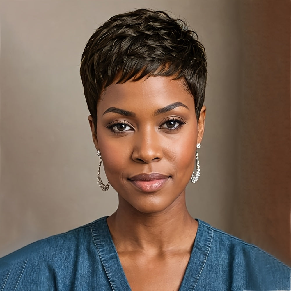 Synthetic Wig 4-Inch Glueless Pixie Cut in Two Mixed Brown-Blonde Color-Code Options for Daily Wear — image 1
