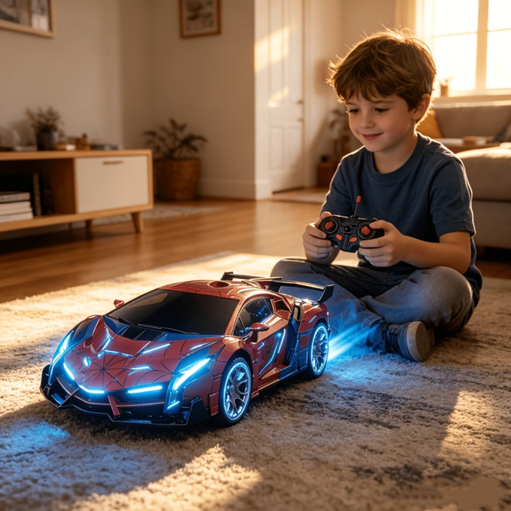 Spider Robot RC Car for Kids 1:18 with LED Lights, One-Button Transform Police Car Stunt Toy — image 2