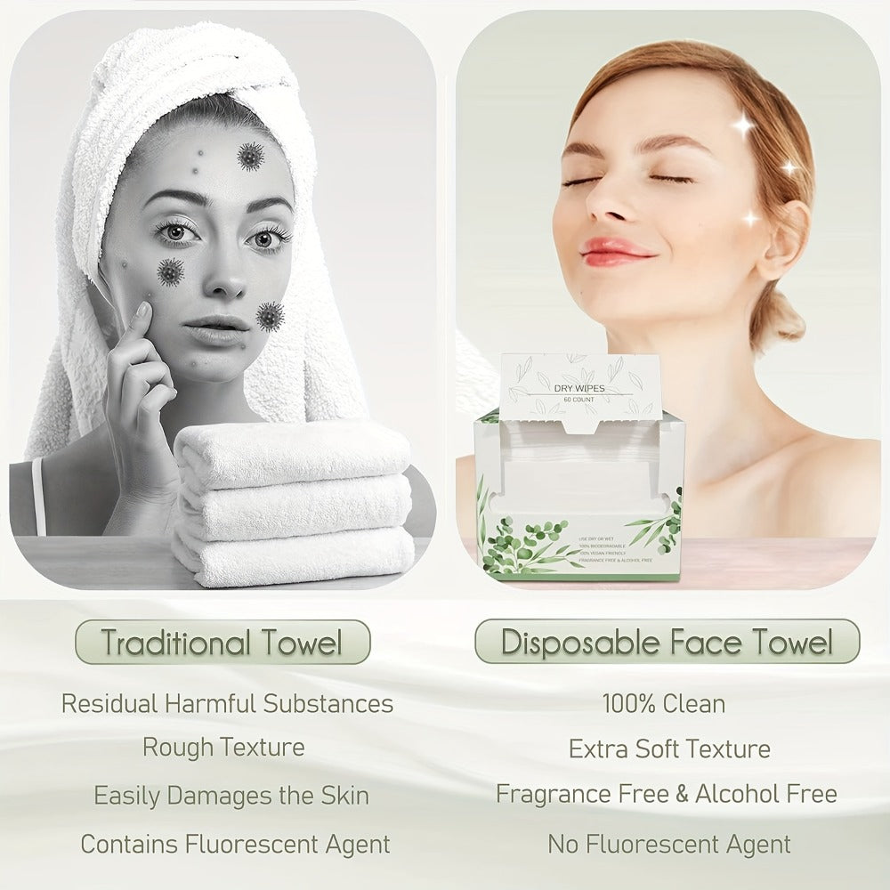 Disposable Face Towels 60 Count Extra Thick & Soft – 10x12 Inch Cotton Cleansing Wipes for Sensitive Skin, Makeup Removal — i