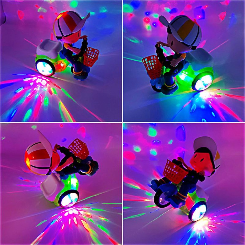 Kids Electric Tricycle Toy Motorcycle with 360° Rotation & Luminous Lights, Push & Power Dual-Mode Stunt Vehicle for Toddlers