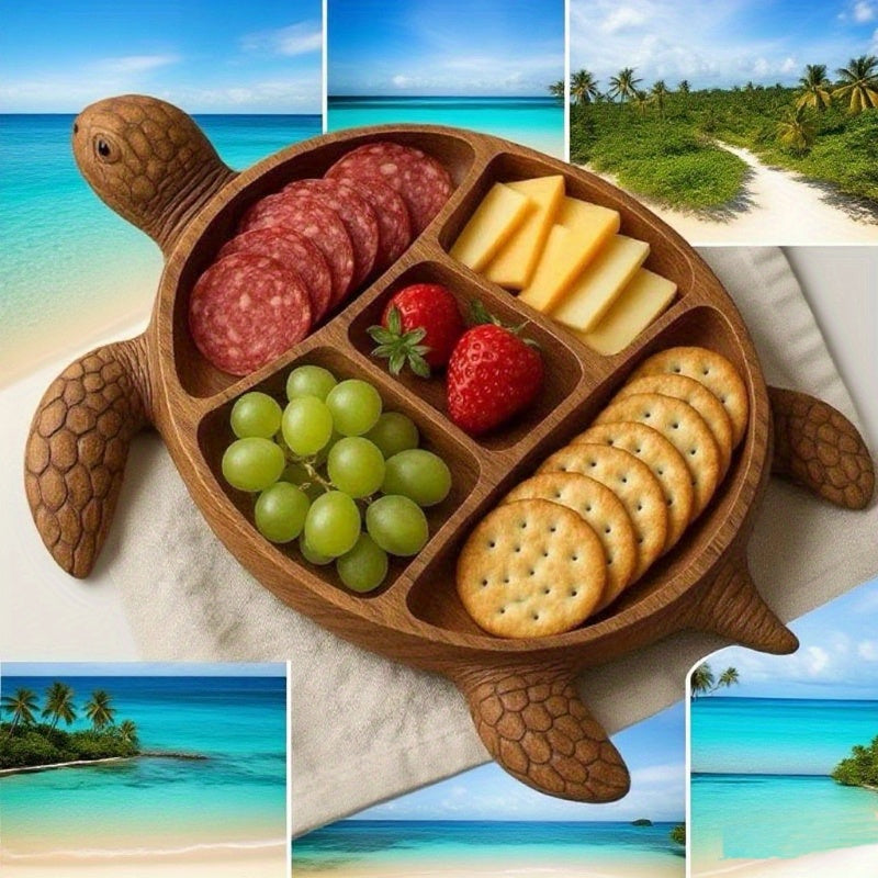 Turtle-Shaped Divided Serving Tray with Five Compartments for Snacks, Fruit, Cheese and Crackers — image 1
