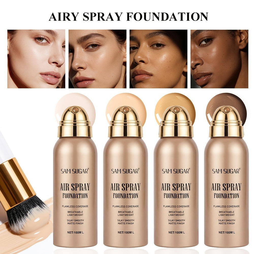 Waterproof Matte Foundation Spray Powder with Brush Set for Women – Sweat-Proof Long-Lasting Full Face Coverage Natural Finis