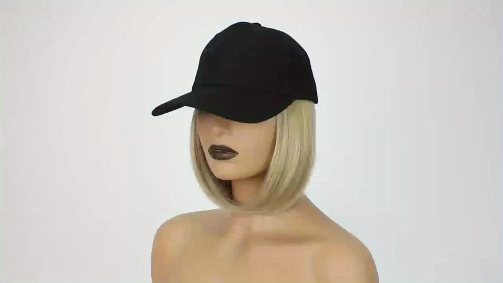 Baseball Cap Wig Women 2-in-1 Short Bob 12 Inch Glueless Synthetic Straight Breathable Adjustable Heat Resistant Natural Look