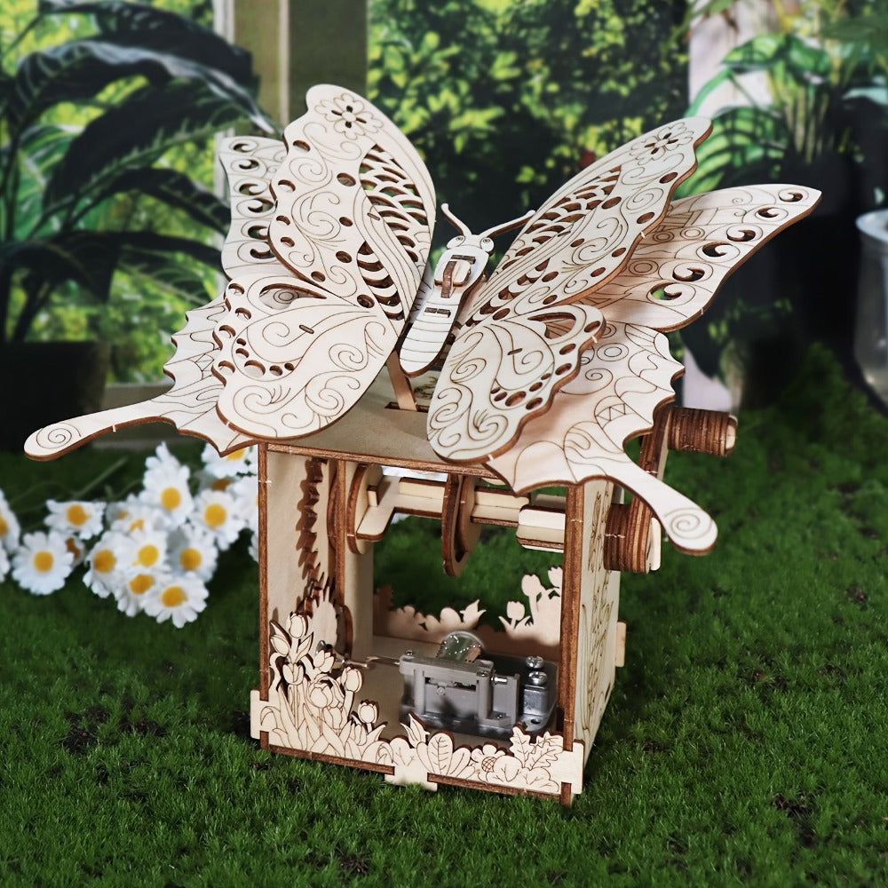 Wooden Butterfly Music Box Model Kit with Colour Butterfly or Natural Butterfly Music Box Checkout Options — image 2
