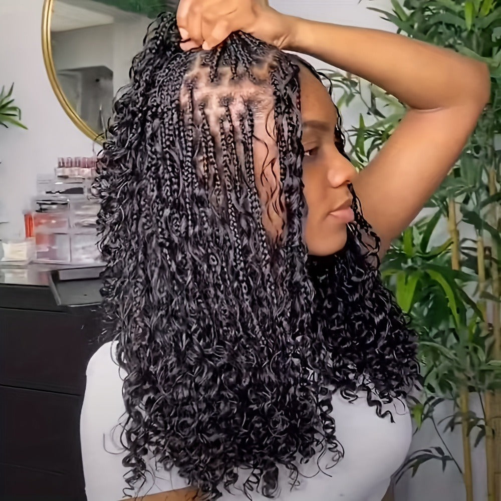 Goddess Square-Braid Wig with Curly Ends in 14- or 16-Inch Lengths and Black, Burgundy or Brown Colors — image 3
