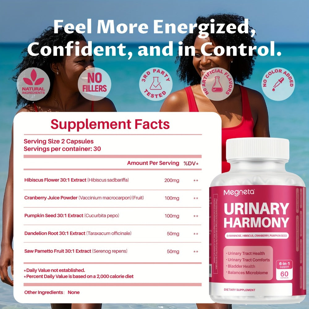 Dietary Supplement Capsules with Megneta Label, D-Mannose, Hibiscus, Cranberry and 60 Count — image 2