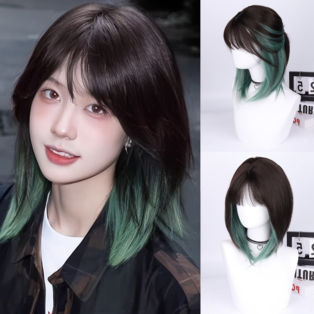 Synthetic Wig 16-Inch Straight Ombre Bob with Bangs, 150% Density and Rose Net Cap for Festivals — image 4