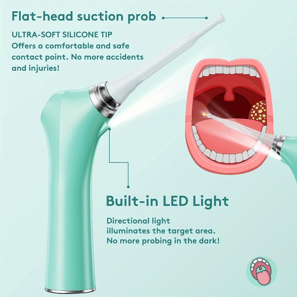 Tonsil Stone Remover Electric Vacuum Kit with LED Light – 3 Suction Modes 5X Magnifying Mirror Oral Irrigator Safe Gentle Ton
