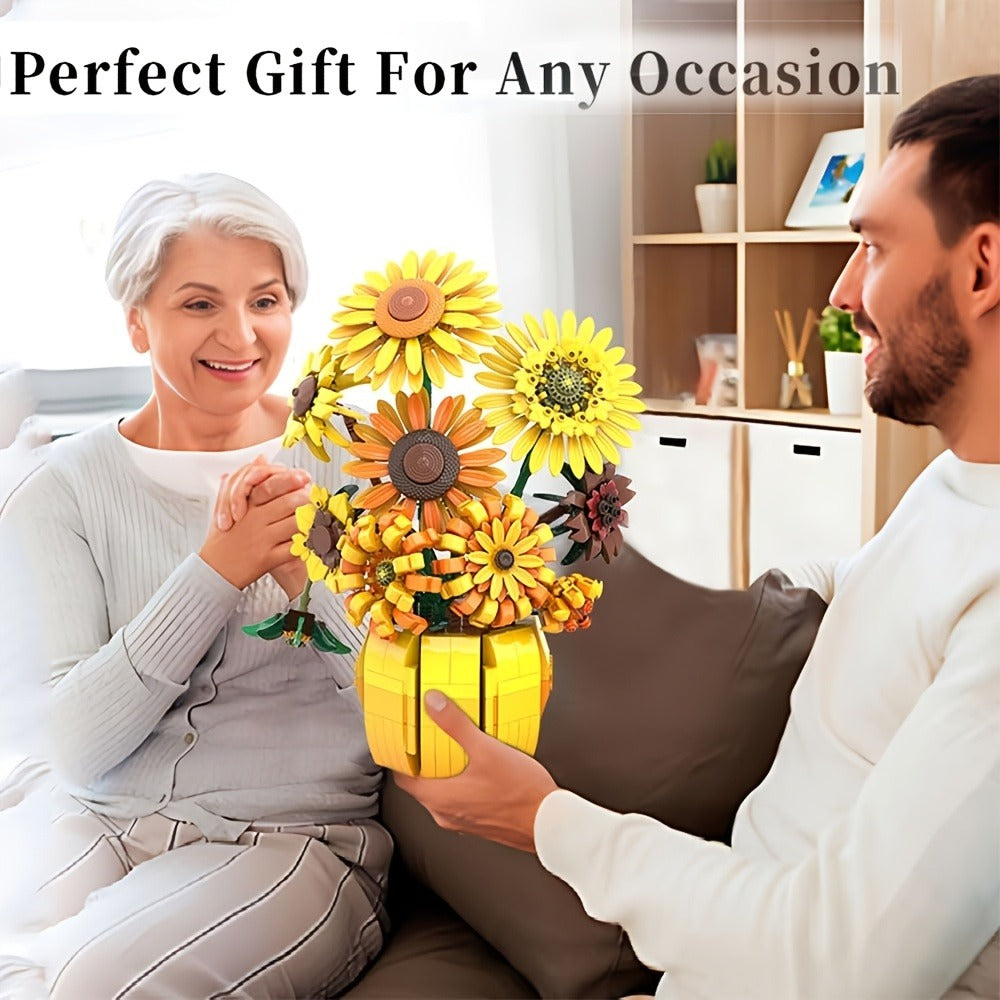 Sunflower Bouquet Building Blocks Set with 1009-Piece Checkout Label, Adjustable Petals and Yellow Vase Display — image 6