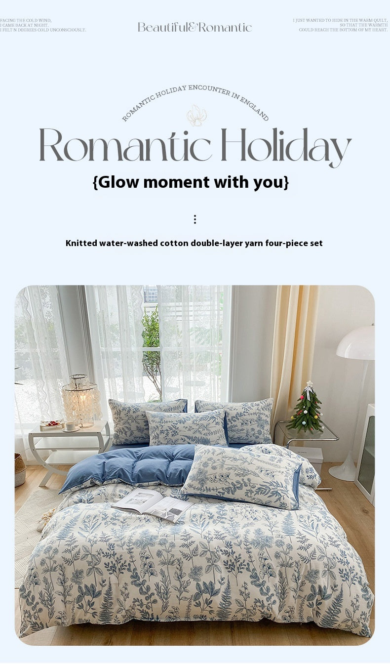 Soft Pastoral Style Double-layer Yarn Four-piece Bedding Set