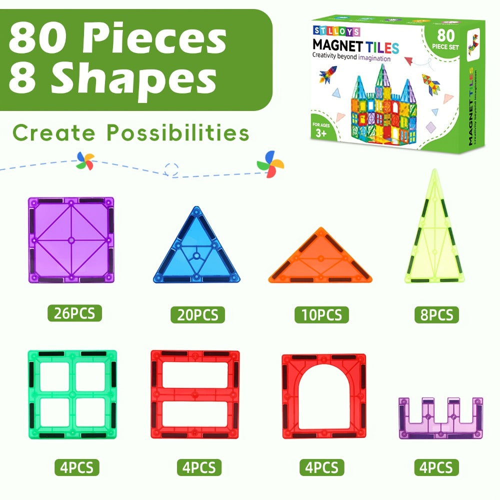 Magnetic Tiles Building Set for Kids 3 4 5 6 7 8 – 80 106 136 205pcs Clear 3D Magnet Building Blocks STEM Educational Toy Chi