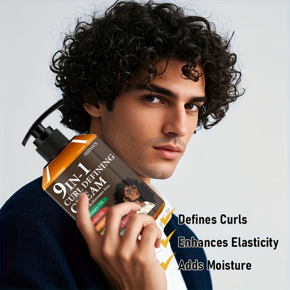 280ml 9-in-1 Curl Defining Cream in Pump Bottle with Pictured Botanical Ingredient Blend for Wavy Hair — image 9