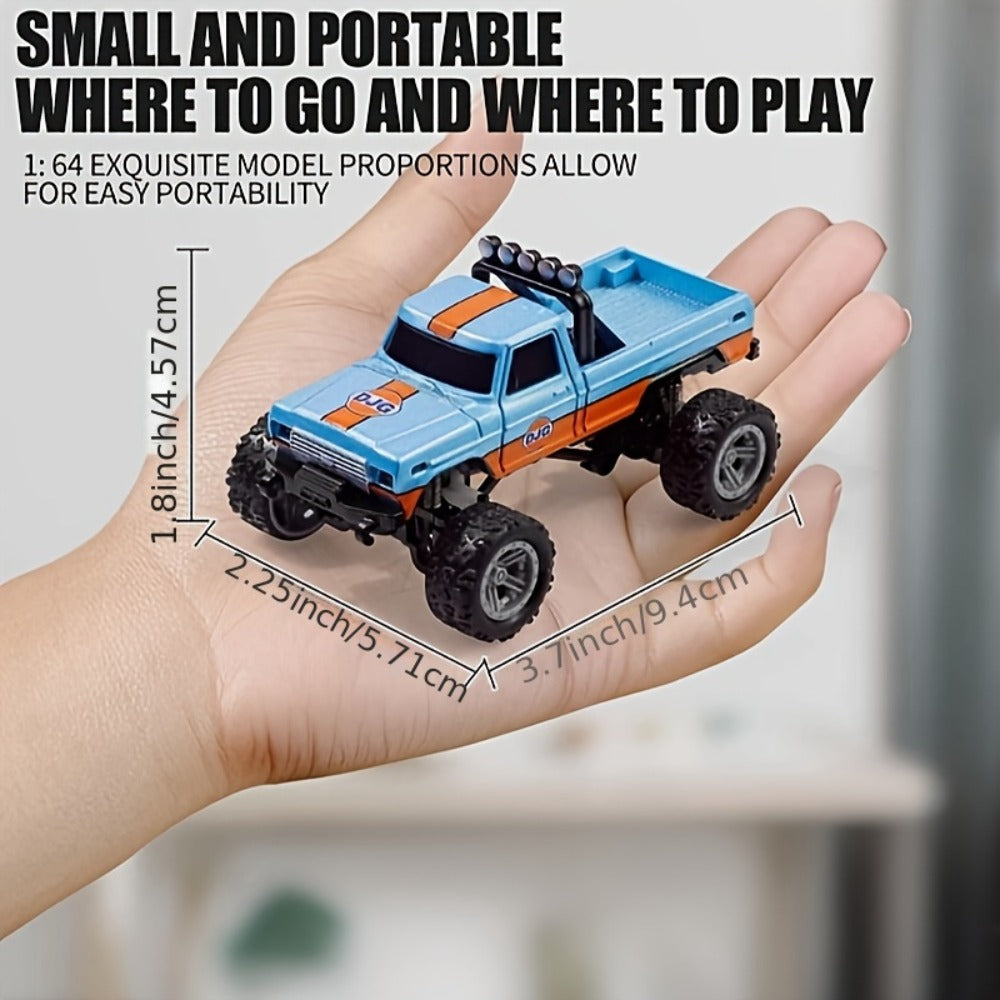 Mini RC Monster Truck 1:64 Scale Alloy Remote Control Car with LED Lights 2.4GHz Speed Steering Adjustable Kids Boys Gift — i