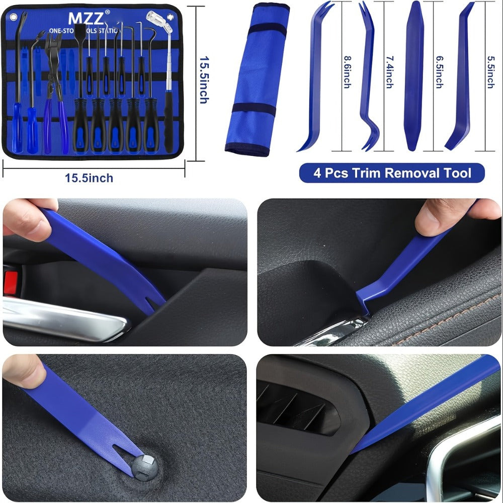 Car Trim Removal Tool Kit 17-Piece – Hook & Pick Set, Clip Removal Plier, Rivet Puller, Scraper & Telescoping Magnetic Pickup