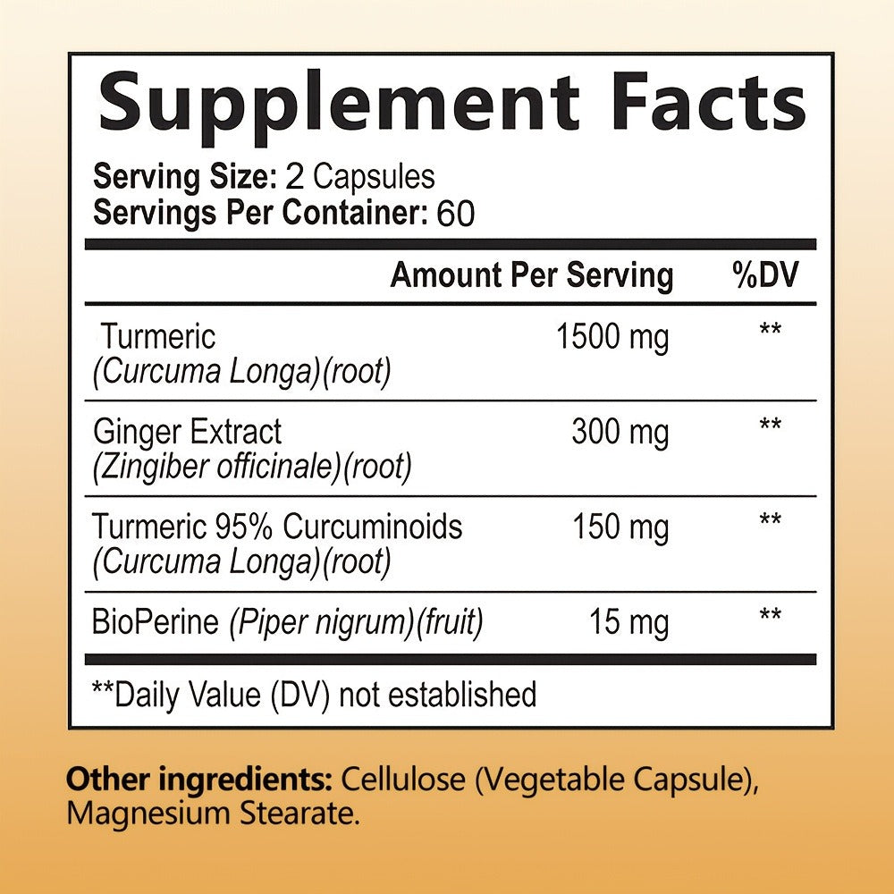 Herbal Supplements with Fearathe Label, Turmeric Ginger and Black Pepper Capsules, 120 Count — image 2