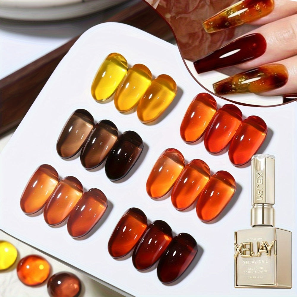 Gel Nail Polish Set with XEIJAYI Label, 6 Amber Aurora Magnetic Colors, 0.51oz Shades 101 to 138 — image 1