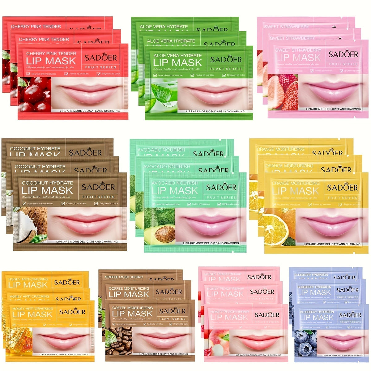 Thirty Individually Wrapped SADOER Lip Mask Sachets with 8g*30pcs Checkout Label and Assorted Graphics — image 9
