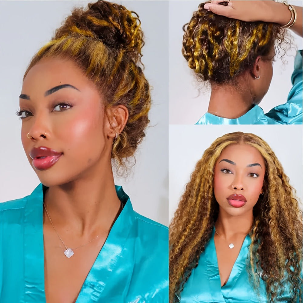 Wig Long Deep-Wave Honey Blonde Ombre, 28-Inch Synthetic Fiber with 13x4 Lace Front and Glueless Cap — image 8