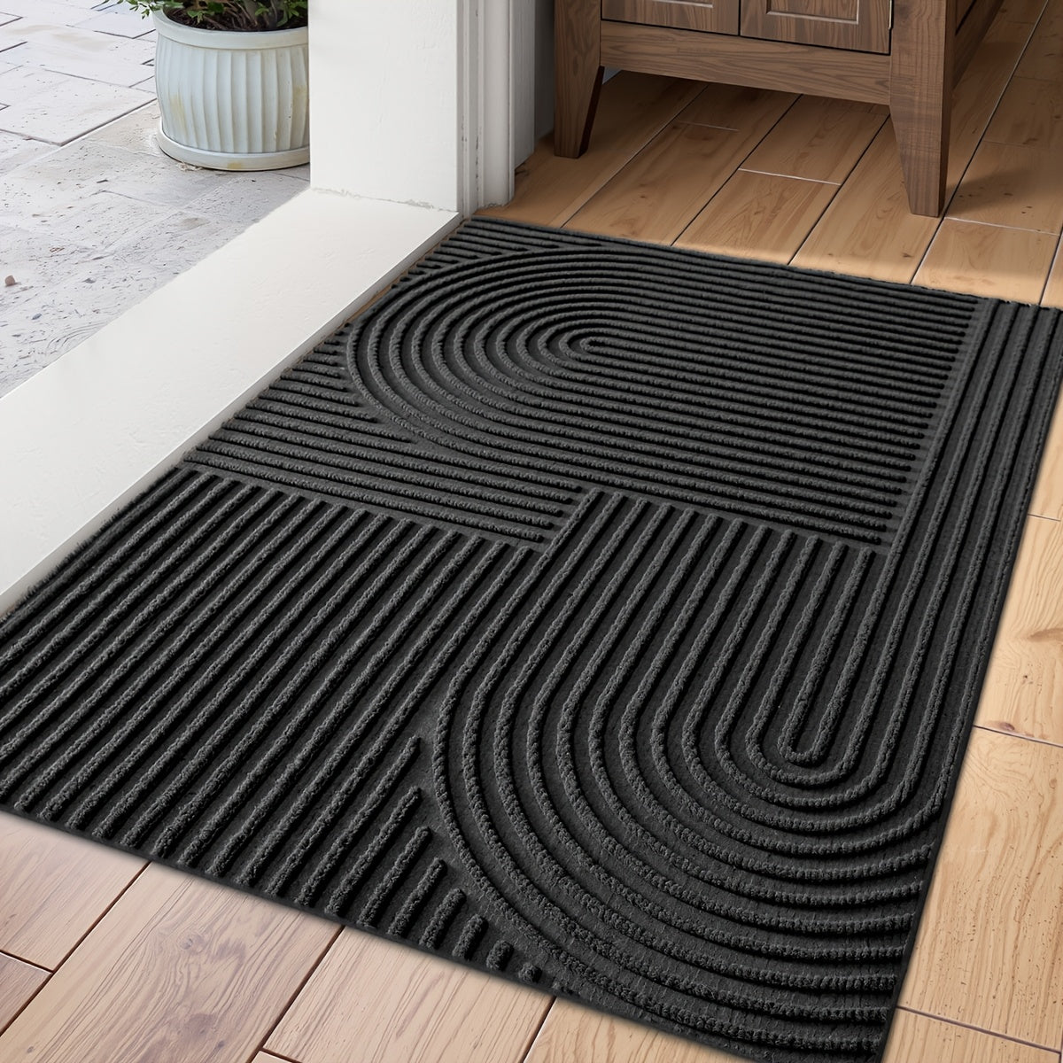 Time Arc Door Mat with Geometric Groove Pattern in Black, Gray or Brown and Two Rectangular Sizes — image 2