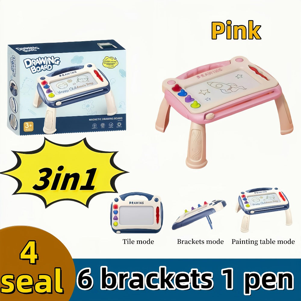 Kids Drawing Board Toy 3-in-1 with Stamps Brush Stand – Magnetic Doodle Art Set for Toddlers Boys Girls Ages 3+ Birthday East
