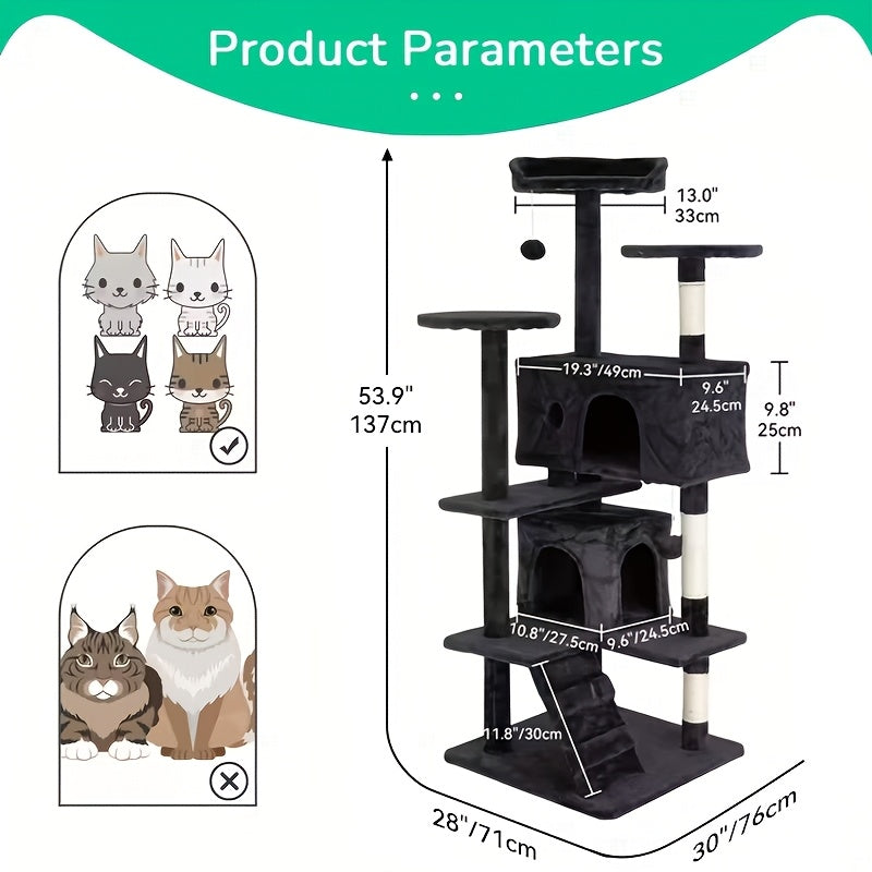 Cat Tree Tower Multi-Layer with Scratching Post, Perch Platforms & Cat Apartments – Tall Cat Climbing Frame for Indoor Cats —