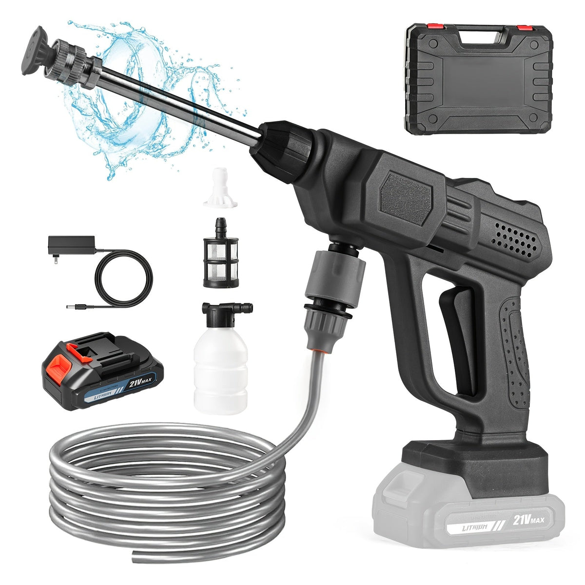Car Pressure Washer with 500 PSI Listing, 6-in-1 Spray Nozzle, 5m Hose and One or Two Batteries — image 12