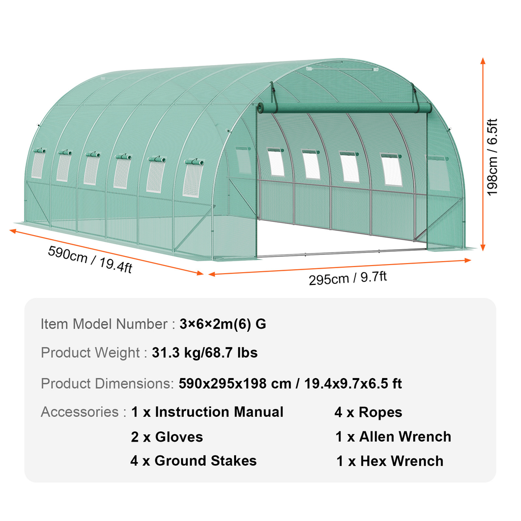 10- to 20-Foot Tunnel Greenhouse with Green Cover, Roll-Up Door and Size-Specific Vent Windows — image 19