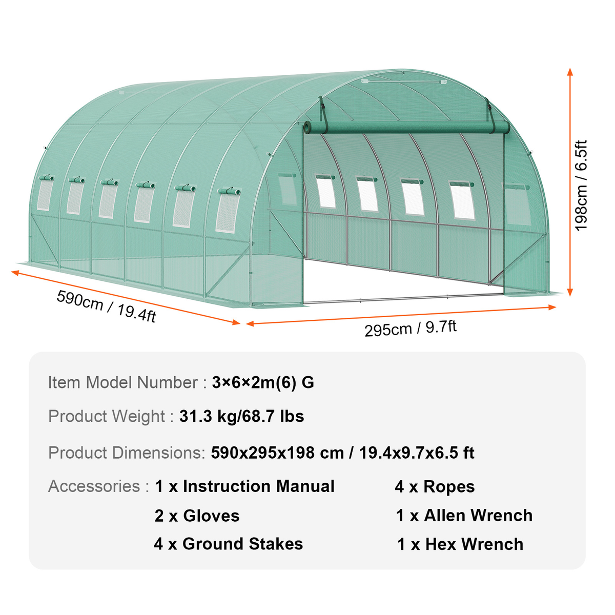 10- to 20-Foot Tunnel Greenhouse with Green Cover, Roll-Up Door and Size-Specific Vent Windows — image 19