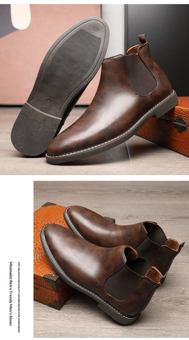 Youth Pointed Ankle Boots Large Size Men's Leather Boots