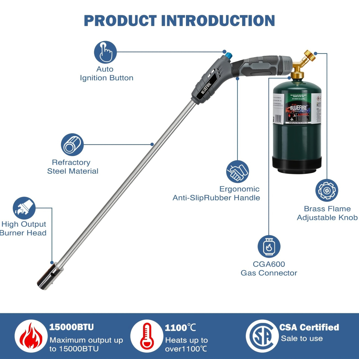 Propane Weed Torch Self Igniting, Garden Ice Melt Fire Starter Burner for Garden, Patio and Yard Use — image 10